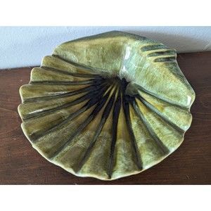 Vintage MCM California Pottery Green Glaze Sea Shell Ashtray